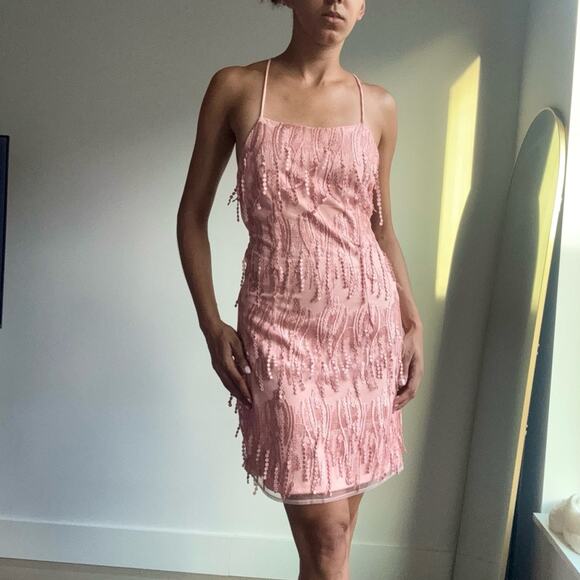 Lulus Blush Pink Fringe Mini Dress Size M - Picture 2 of 8
